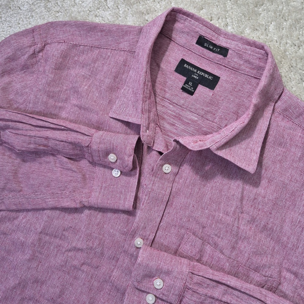 Banana Republic Linen Shirt Mens XL Red Button Up Coastal Beach Wedding Office